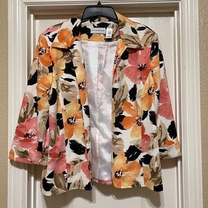 Alfred Dunner Jacket Open Front Tropical Hibiscus